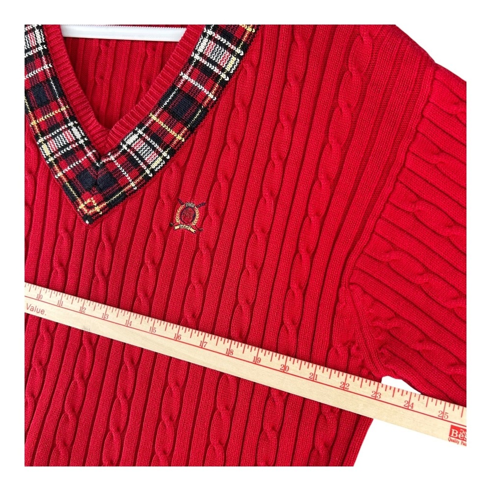 Tommy Hilfiger Golf Chunky Cable Knit V Neck Sweater Y2K Fisherman Mens Large - Picture 4 of 9